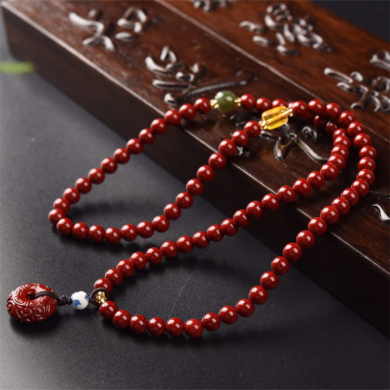 KarmaRipple's Tibetan Cinnabar Peace Buckle Triple Wrap Blessing Bracelet Mala p2