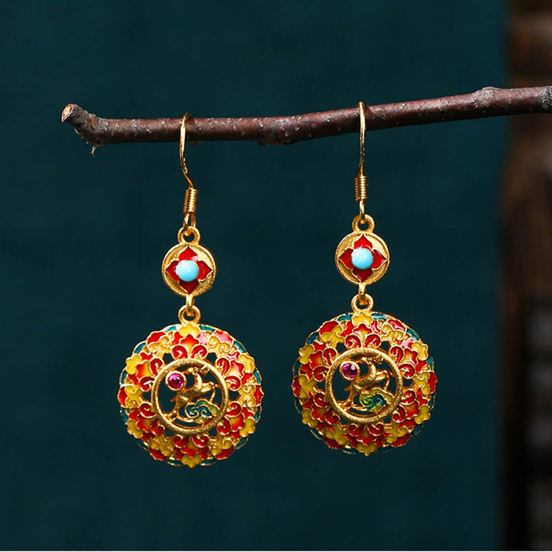 KarmaRipple's 24K Gold Plated Dunhuang Color Elk Bronze Balance Drop Earrings p3