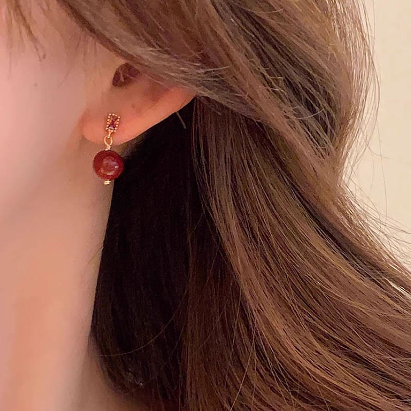 KarmaRipple's 925 Sterling Silver Posts 14K Gold Filled Cinnabar Bead Zircon Calm Earrings p3
