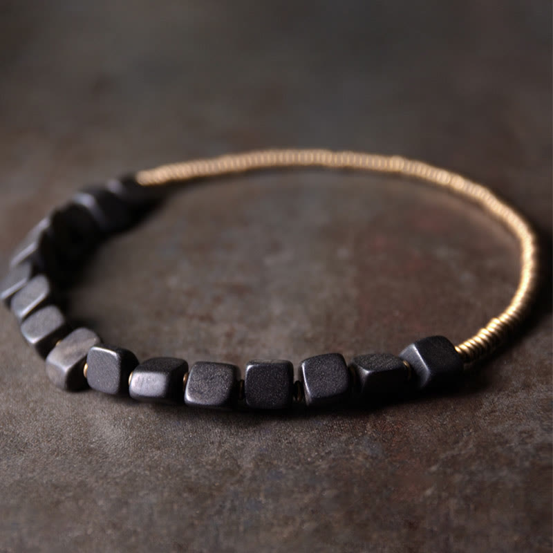 KarmaRipple's Tibetan Ebony Wood Bronze Peace Double Wrap Bracelet p2