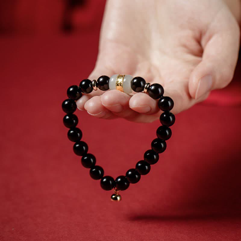 KarmaRipple's Black Obsidian Jade Om Mani Padme Hum Strength Pair Magnetic Bracelet p9