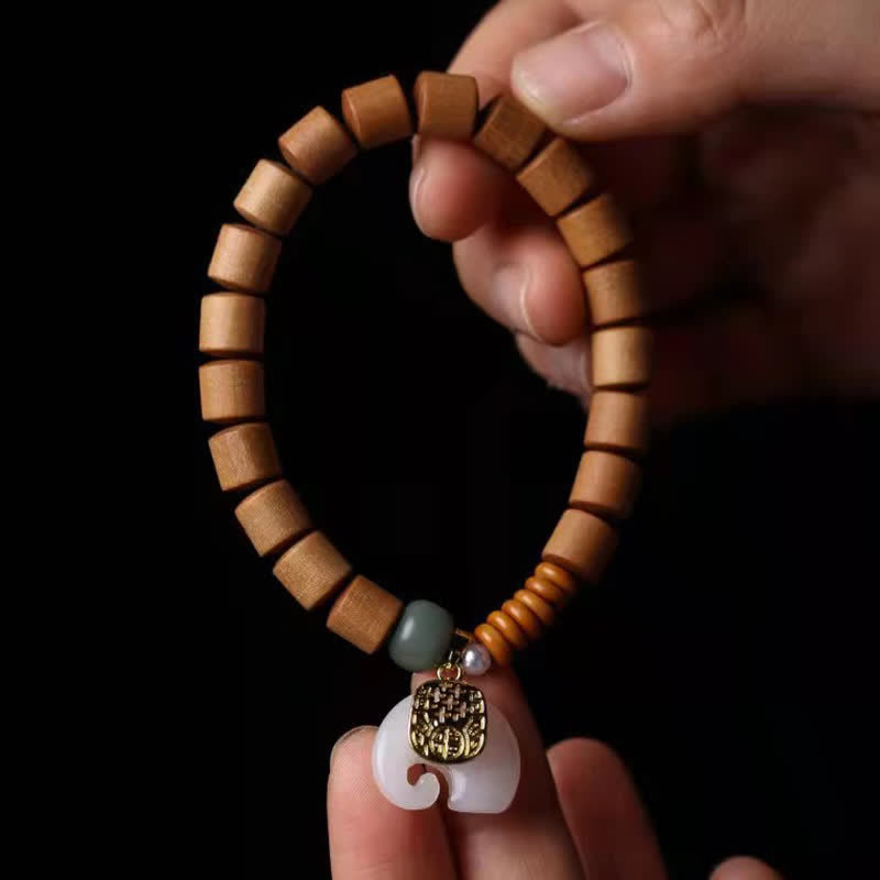 KarmaRipple's Sandalwood Jade Elephant Protection Bracelet p2