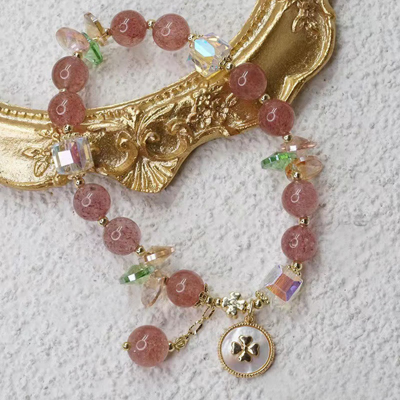 KarmaRipple's Strawberry Quartz Fortunate Four Leaf Clover Balancing Talisman Bracelet p11
