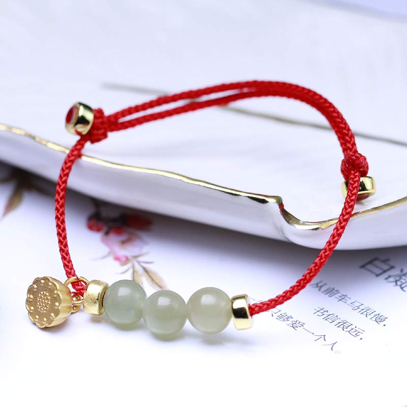 KarmaRipple's Authentic Jade Lotus Seed Strength Red String Weave Bracelet p5