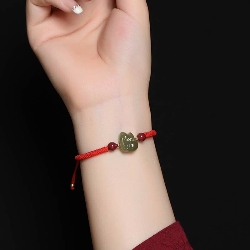 KarmaRipple's Year of the Rabbit Hetian Jade Bunny Cinnabar Beaded Abundance String Bracelet p5