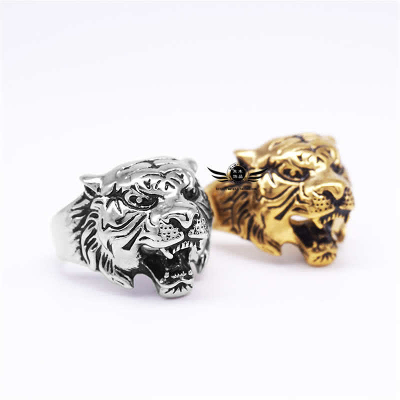 KarmaRipple's Men's Animal Tiger Head Titanium Steel Balance Calm Punk Rock Biker Ring p3