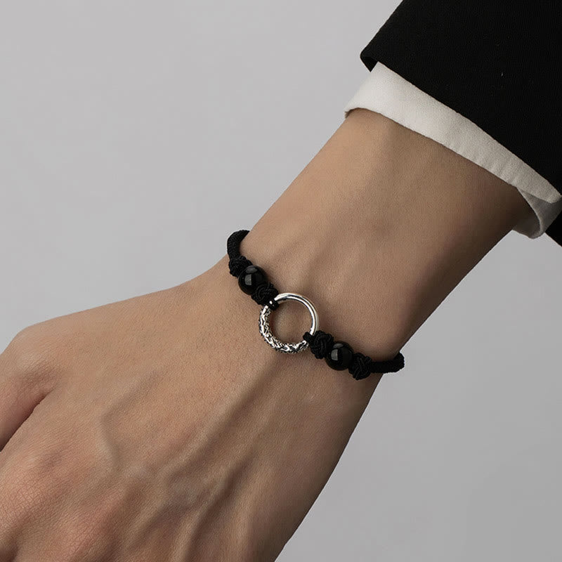 KarmaRipple's 925 Sterling Silver Black Onyx Peace Buckle Protection Bracelet p5