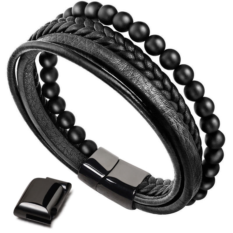 KarmaRipple's Authentic Lava Rock Black Onyx Bead Leather Bracelet p12