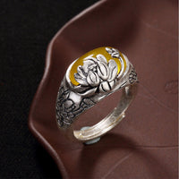 KarmaRipple's Citrine Lotus Blessing Protection Adjustable Ring