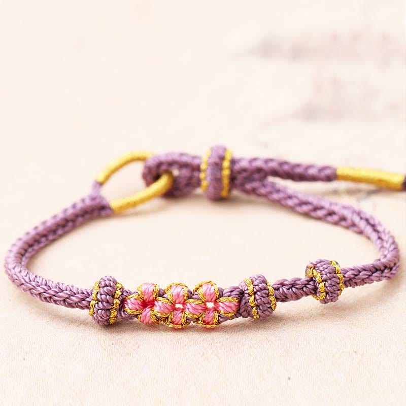 KarmaRipple's Handmade Three Peach Blossoms Fortune Eight Strands Woven String Bracelet p16