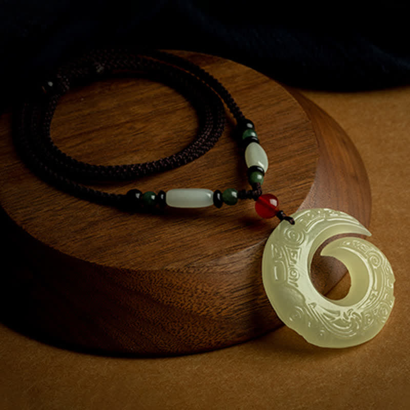 KarmaRipple's Peace Buckle Jade Small Leaf Red Sandalwood Cinnabar Agate Fortune Pendant Necklace p14