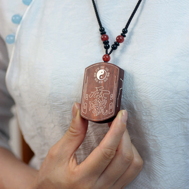 KarmaRipple's 999 Sterling Silver Ebony Wood Red Sandalwood Yin Yang Bagua Balance Pendant Necklace p15