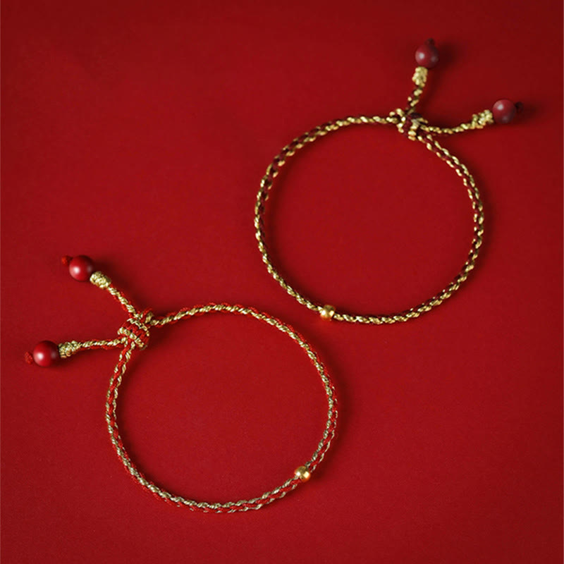 KarmaRipple's Handmade 925 Sterling Silver Lotus Cinnabar Gold Bead Blessing Braid Bracelet p14
