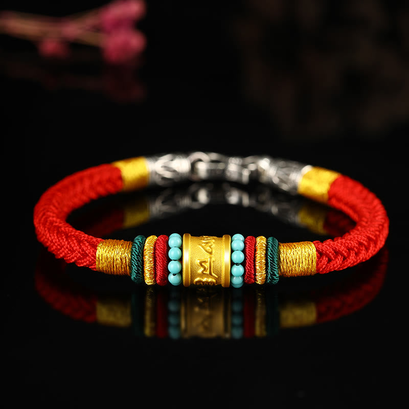 KarmaRipple's Tibet 999 Gold Om Mani Padme Hum Handmade Eight Thread Peace Weave Fortune Bracelet p47