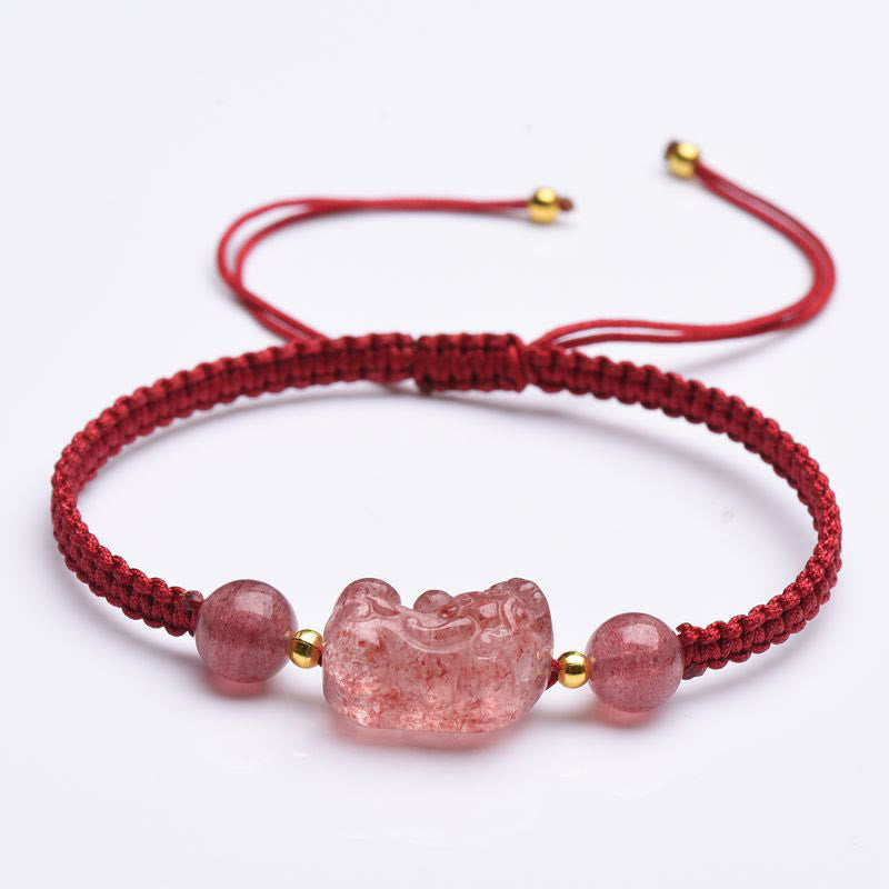 KarmaRipple's Authentic Strawberry Quartz PiXiu Fortunate Red String Bracelet p9