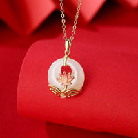 KarmaRipple's 925 Sterling Silver Hetian Ivory Jade Lotus Flower Blessing Pendant Necklace