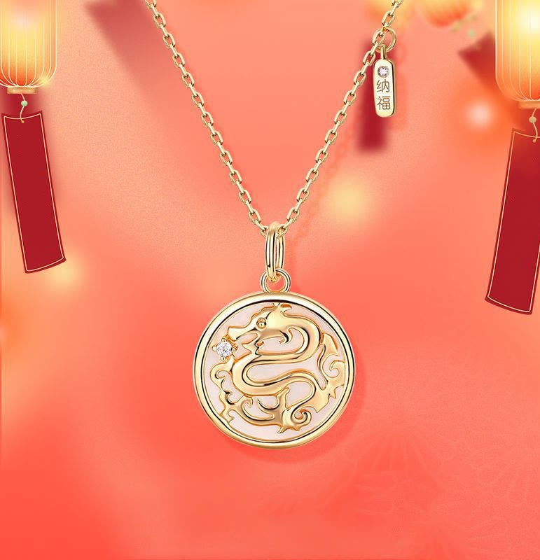 KarmaRipple's ???A Flash Sale- 925 Sterling Silver Tridacna Stone Year of the Dragon Fu Character Fortune Strength Pendant Necklace p2