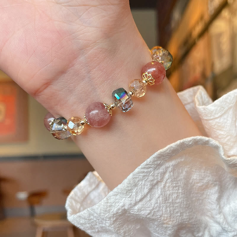 KarmaRipple's Authentic Strawberry Quartz Colorful Gemstone'sitive Bracelet p13