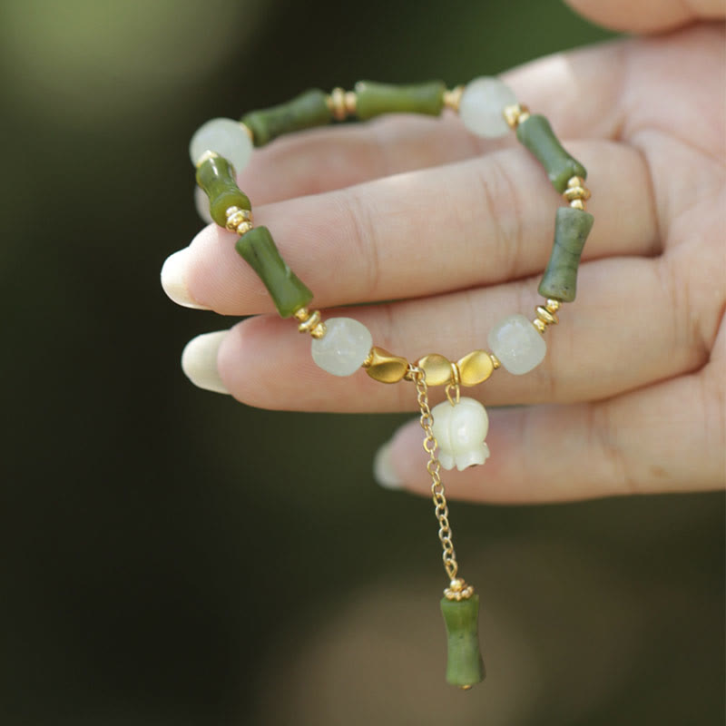 KarmaRipple's Green Bamboo Jade Lily of the Valley Wealth Bracelet p10