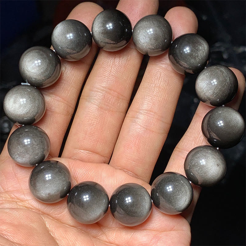 KarmaRipple's Authentic Silver Sheen Obsidian Soothing Protection Bracelet p5