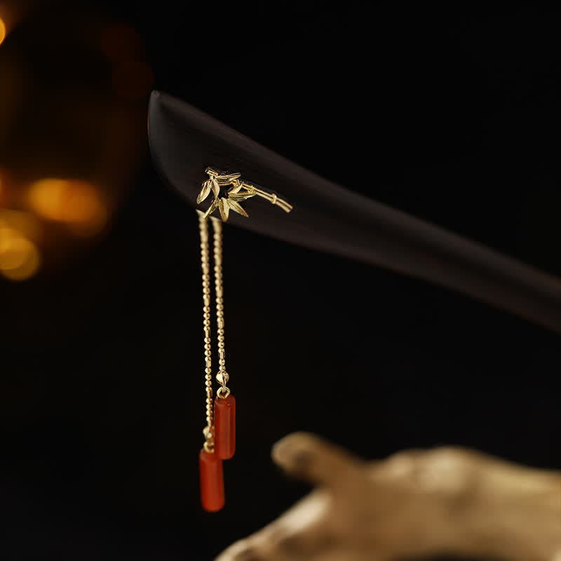 KarmaRipple's Red Agate Ebony Wood Confidence Tassel Hairpin p7
