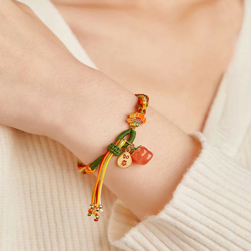 KarmaRipple's Persimmon Red Agate Strength Reincarnation Weave Braid String Bracelet p4