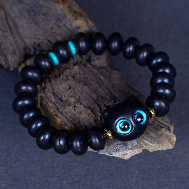 KarmaRipple's Ebony Wood Liuli Glass Lovely Cat Peace Balance Bracelet p7