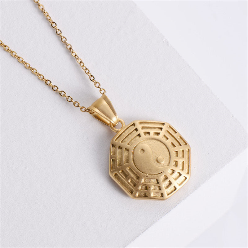 KarmaRipple's Bagua Yin Yang Titanium Steel Balance Pendant Chain Necklace p1