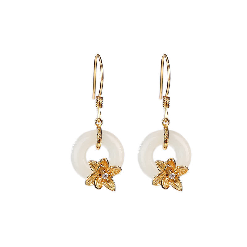 KarmaRipple's 925 Sterling Silver Hetian Jade Peace Buckle Orchid Prosperity Earrings p5