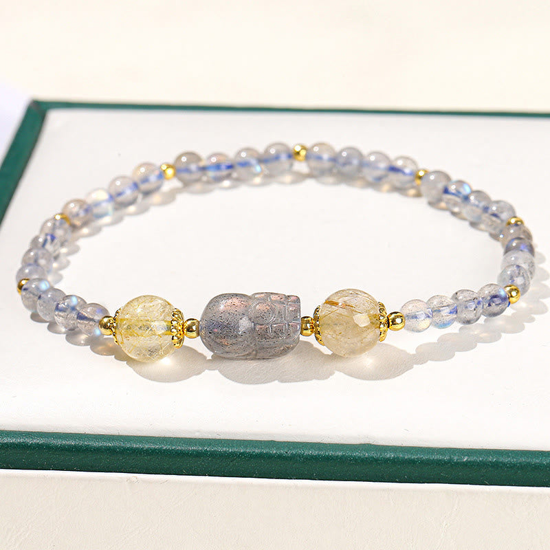 KarmaRipple's Moonstone Strawberry Quartz Tourmaline PiXiu Balancing Bracelet p4