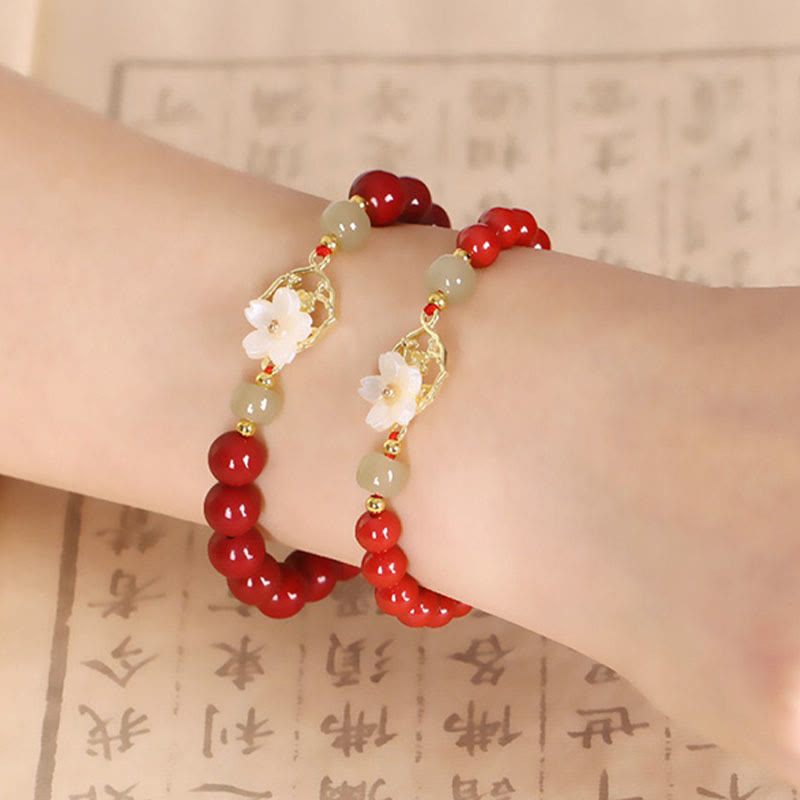 KarmaRipple's Authentic Cinnabar Jade Beaded Tridacna Stone Flower Blessing Bracelet p15