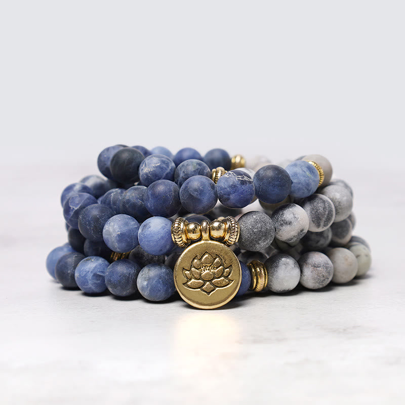 KarmaRipple's 108 Authentic Stone Mala Bead Lotus Necklace Bracelet p1