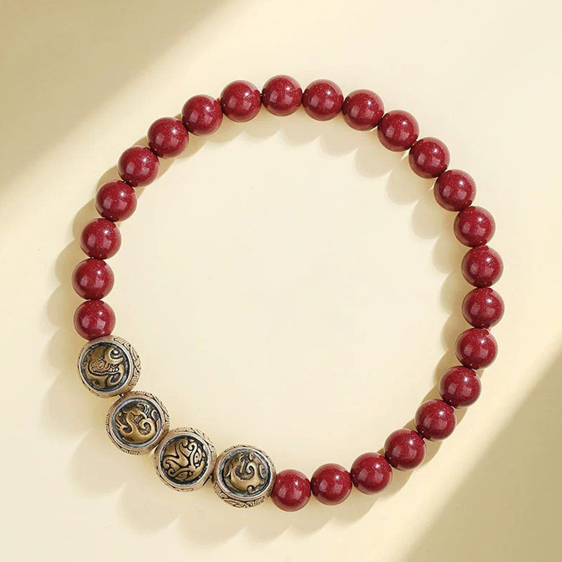 KarmaRipple's 925 Sterling Silver Authentic Cinnabar Four Beasts Blessing Bracelet p5