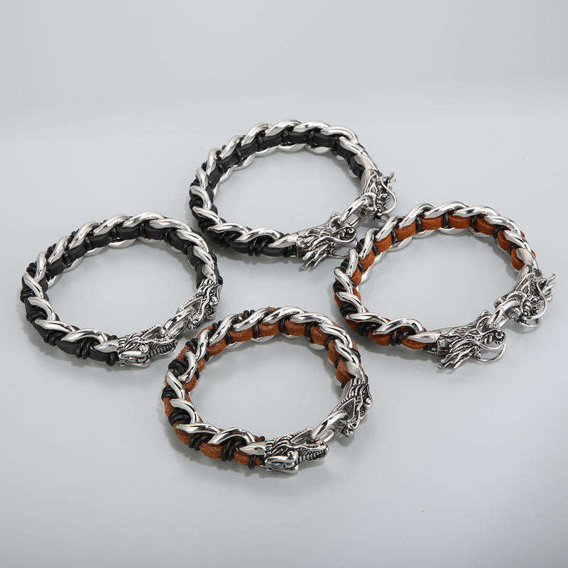 KarmaRipple's Dragon Leather Titanium Steel Protection Fortune Woven Bracelet p17
