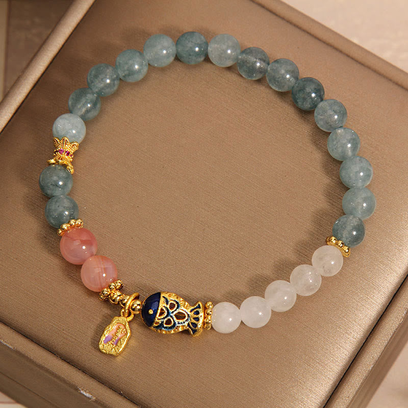KarmaRipple's Jade Yanyuan Agate Ivory Jade Koi Fish Scripture Talisman Fortune Bracelet p5