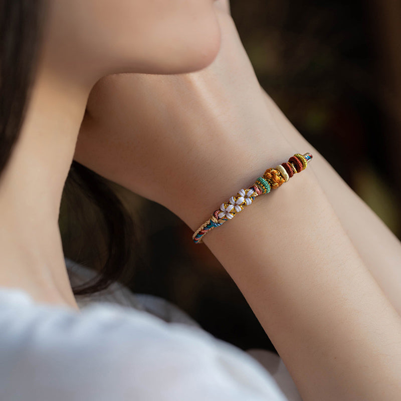 KarmaRipple's Handmade Dunhuang Color Peach Blossom Pattern Braid String Bracelet p12