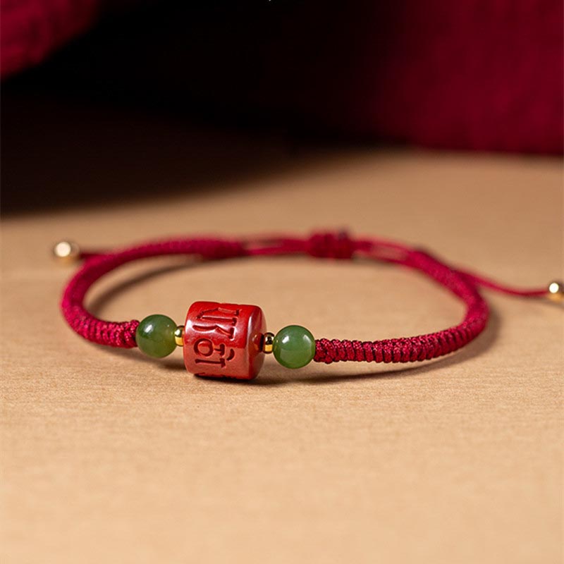 KarmaRipple's Tibetan Cinnabar Om Mani Padme Hum Engraved Blessing Woven Rope Bracelet p7