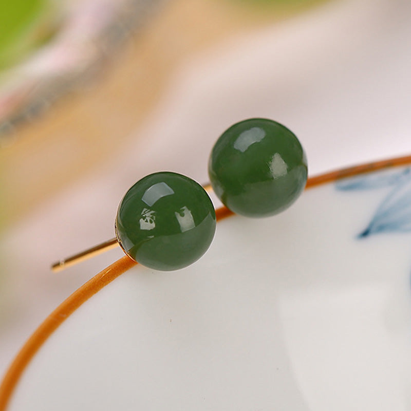 KarmaRipple's 925 Sterling Silver Round Cyan Jade Balancing Calm Stud Earrings p7