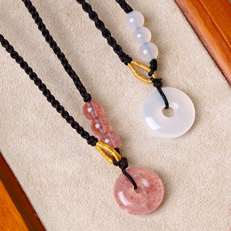 KarmaRipple's Strawberry Quartz Chalcedony Peace Buckle Balancing Pendant Necklace p3