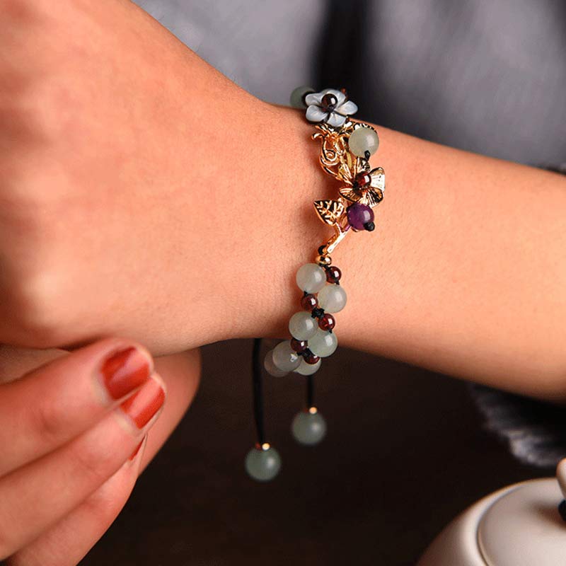 KarmaRipple's Green Aventurine Garnet Bead Flower Petal Fortune Bracelet p5