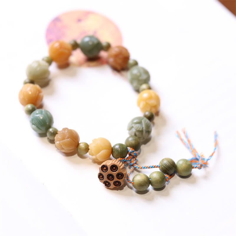 KarmaRipple's Bodhi Seed Lotus Green Sandalwood Wisdom Balance Bracelet p1