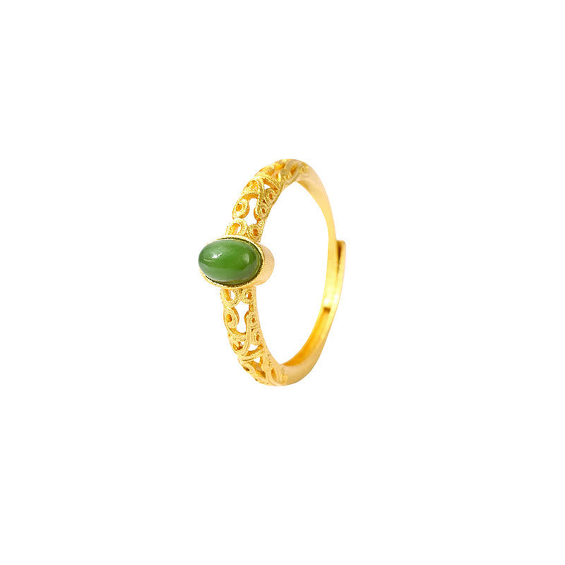 KarmaRipple's Auspicious Cloud Pattern Cyan Jade Fortune Adjustable Ring p6