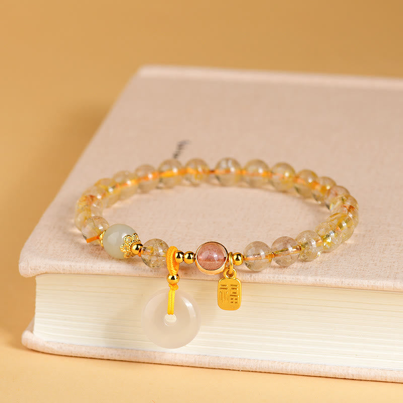 KarmaRipple's Authentic Golden Rutilated Quartz Fu Character Peace Buckle Talisman Wealth Bracelet p4
