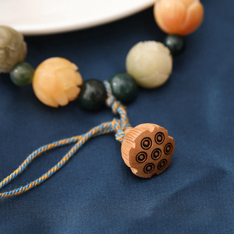 KarmaRipple's Bodhi Seed Lotus Bead Engraved Moss Agate Peace Calm Bracelet p5