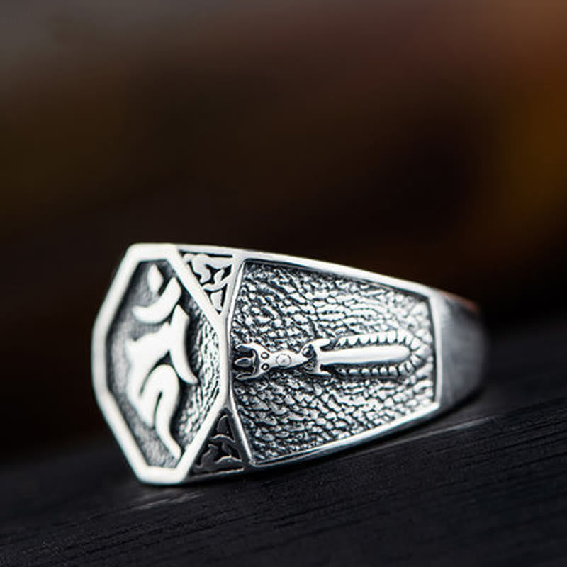 KarmaRipple's 925 Sterling Silver Sanskrit'sign Carved Protection Adjustable Ring p9