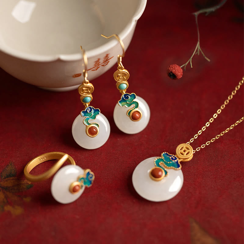 KarmaRipple's Jade Bronze Coins Auspicious Clouds Prosperity Pendant Necklace Bracelet Ring Earrings p1