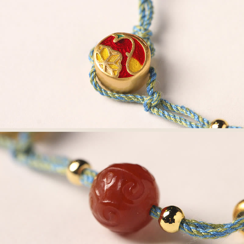 KarmaRipple's Handmade Auspicious Clouds Hetian Jade Fu Character Fortune Fortune Rope Bracelet p8