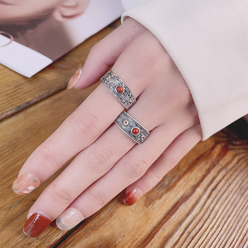 KarmaRipple's 925 Sterling Silver Embedded Red Agate Auspicious Clouds Logical Thinking Ring p7