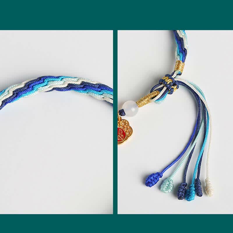KarmaRipple's 925 Sterling Silver Handmade Gourd Blessing String Reincarnation Weave Bracelet p10