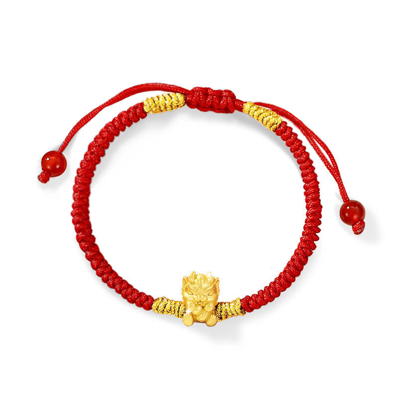 KarmaRipple's 999 Sterling Silver Year of the Dragon Bronze Coin Fortune Dragon Fu Character Fortune Handcrafted Red String Woven Bracelet p28
